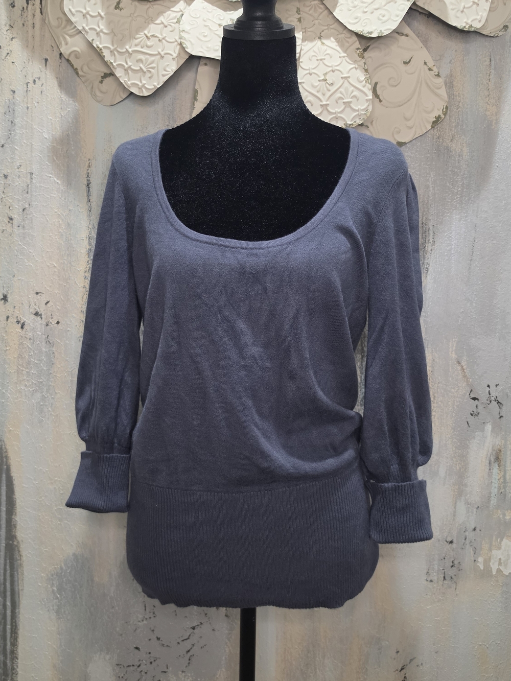 Express Slate Blue Scoop Neck Pullover Sweater